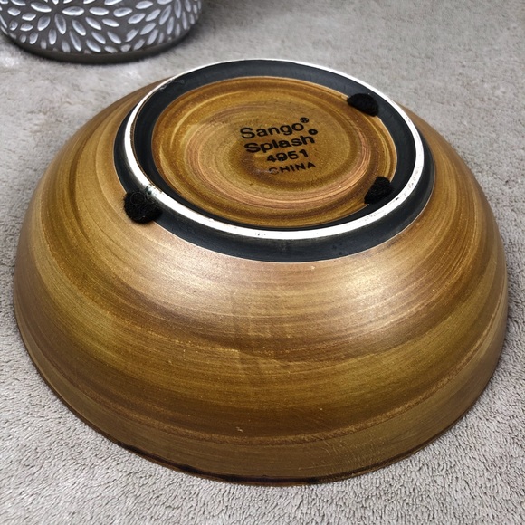 Sango Splash Drip Glaze Brown Pottery Soup Bowl 8" - Picture 5 of 6